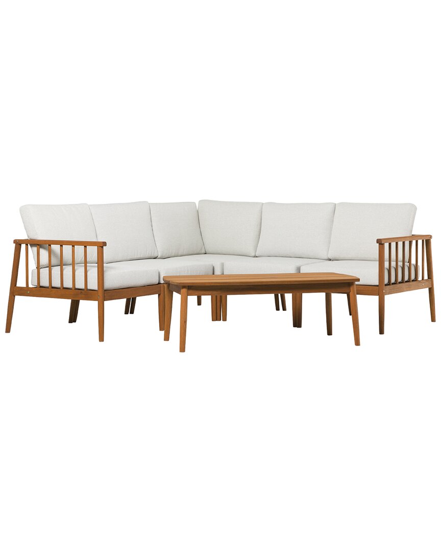 Hewson Contemporary 6pc Cushioned Eucalyptus Patio Sectional In Brown