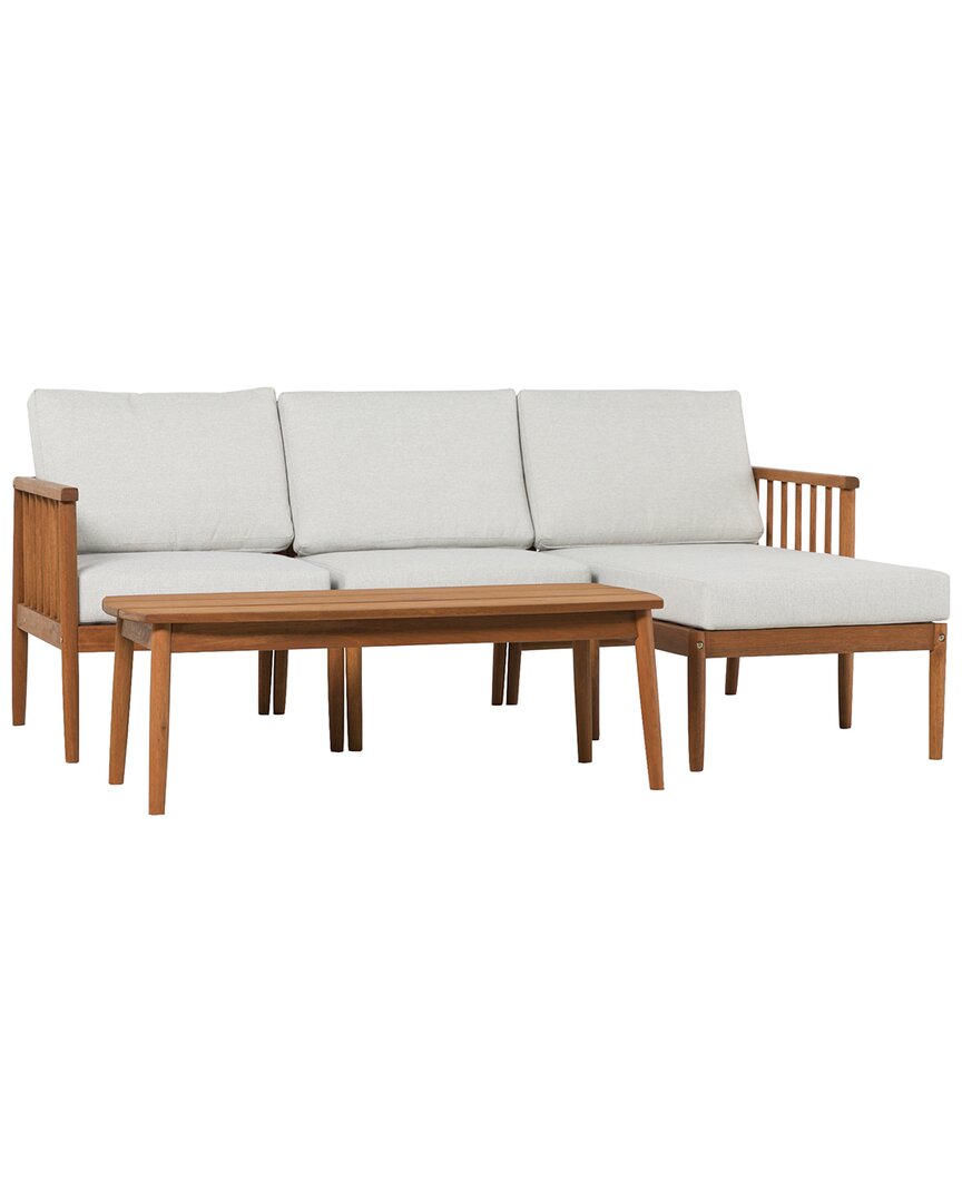 Hewson Contemporary 4pc Cushioned Eucalyptus Patio Lounge Set In Brown