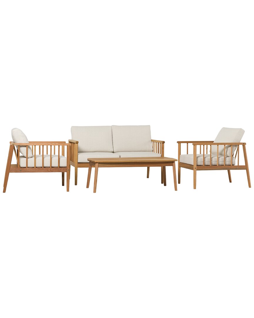 Hewson Contemporary 4pc Cushioned Eucalyptus Patio Chat Set In Beige