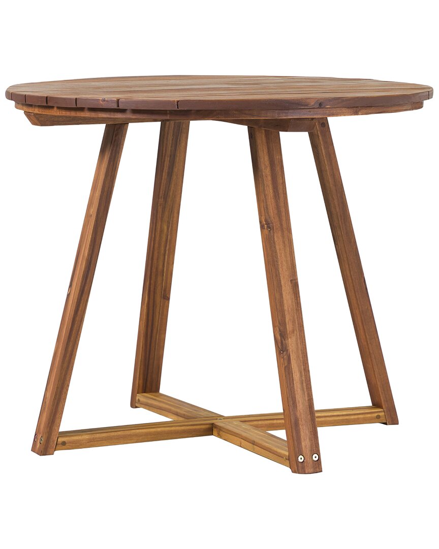 Hewson Contemporary Slat-top Round Patio Dining Table In Brown