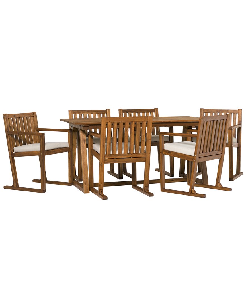 Hewson Contemporary 7pc Slat-back Patio Dining Set In Brown