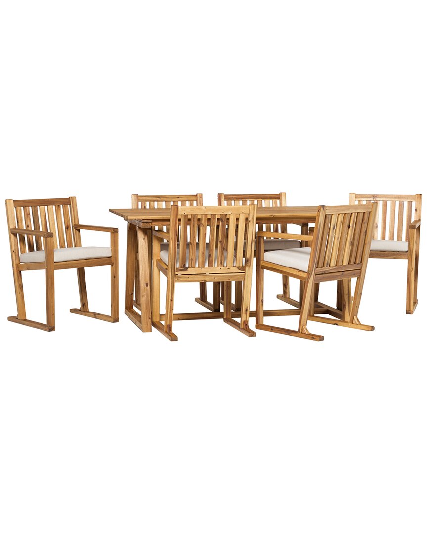 Hewson Contemporary 7pc Slat-back Patio Dining Set In Beige