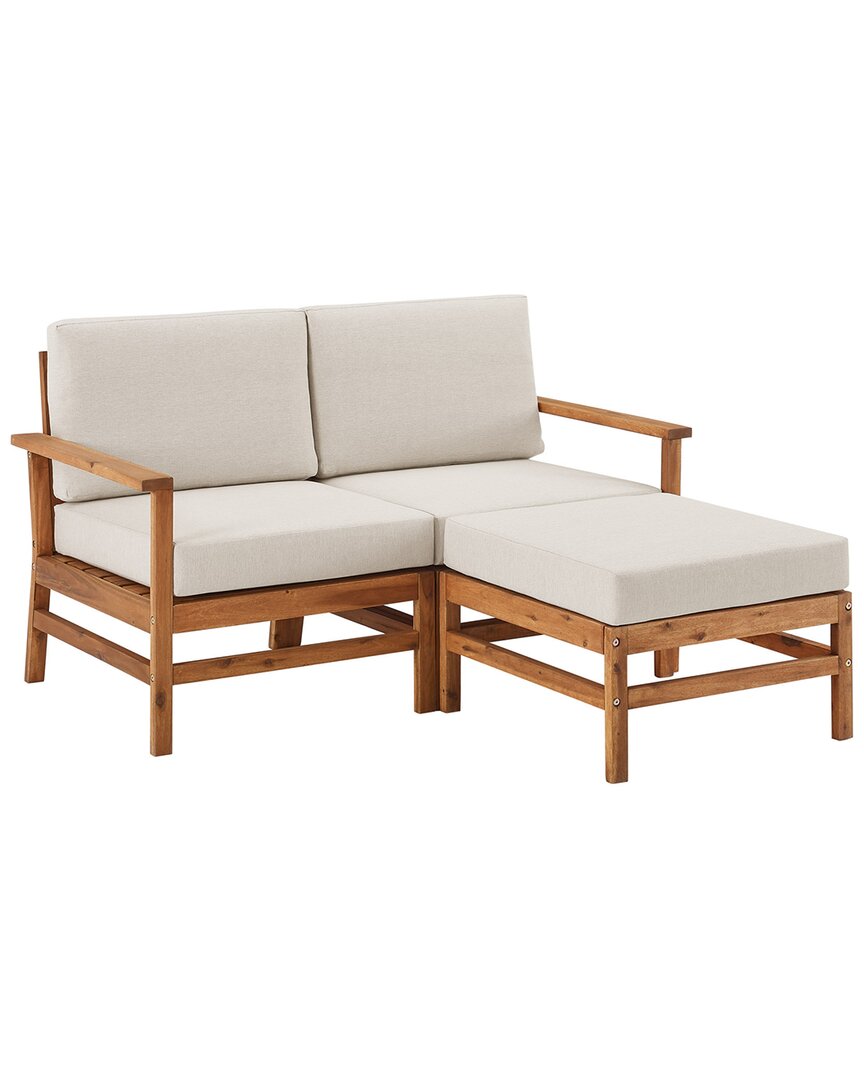 Hewson Modern 3pc Minimal Cushioned Patio Chat Set In Brown