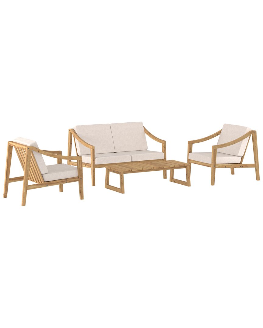 Hewson Modern 4-piece Curved Arm Solid Wood Outdoor Chat In Beige