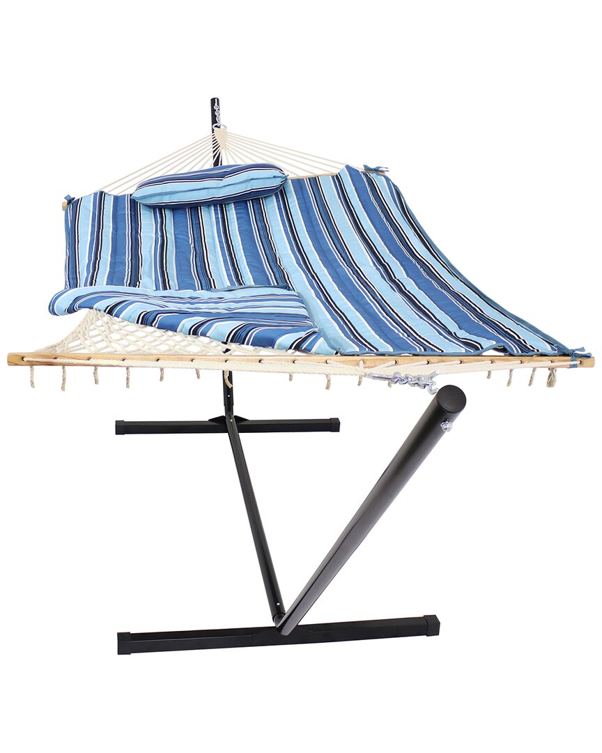 Sunnydaze 12ft Rope Hammock Stand & Pad In Blue