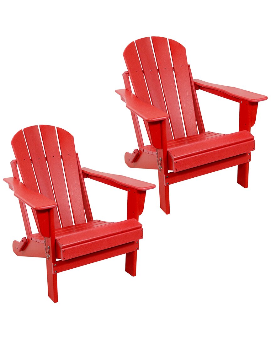 Sunnydaze Set Of 2 Foldable Adirondack Chairs In Red