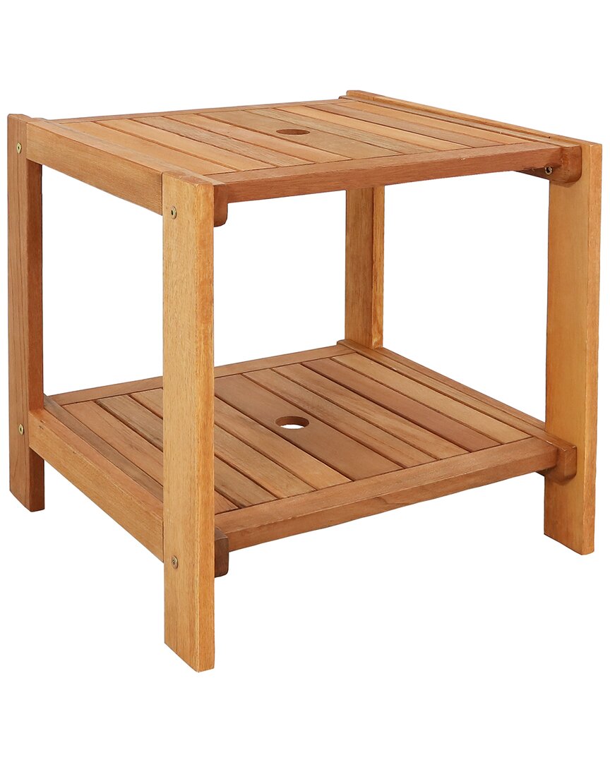Sunnydaze Meranti Wood Outdoor Side Table In Brown