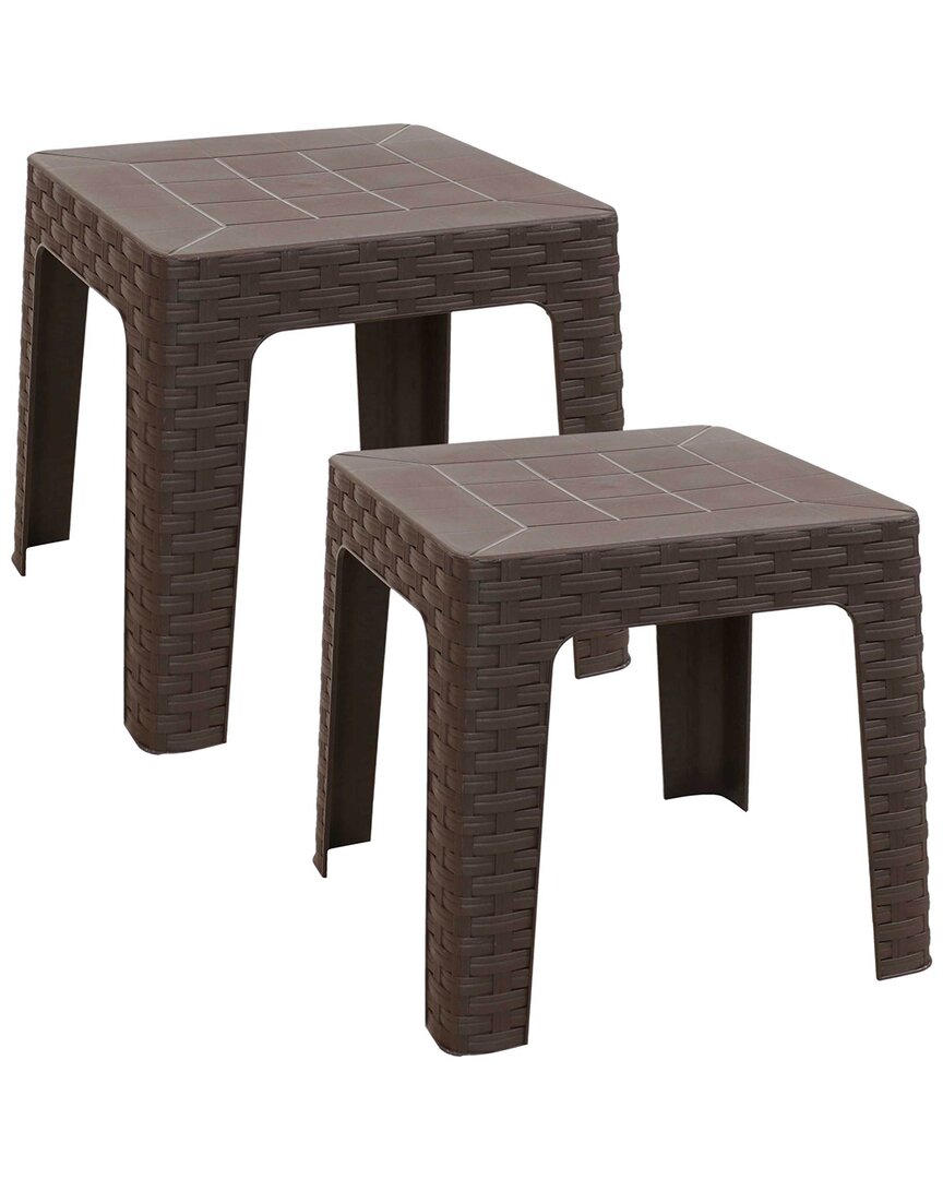 Sunnydaze Set Of 2 Patio Side Tables In Brown