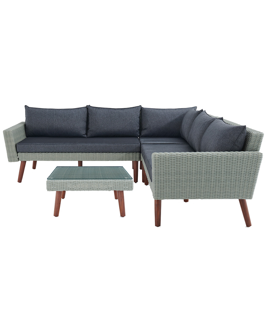 Alaterre Albany All-weather Wicker Outdoor Grey Corner Sectional Sofa With 29in Square Coffee Table Set