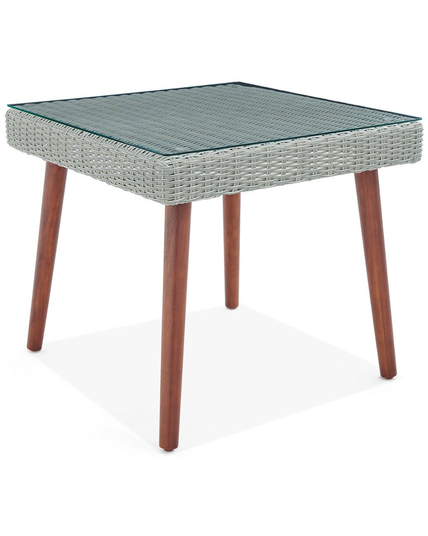Alaterre Albany All-weather Wicker Outdoor Square Cocktail Table With Glass Top