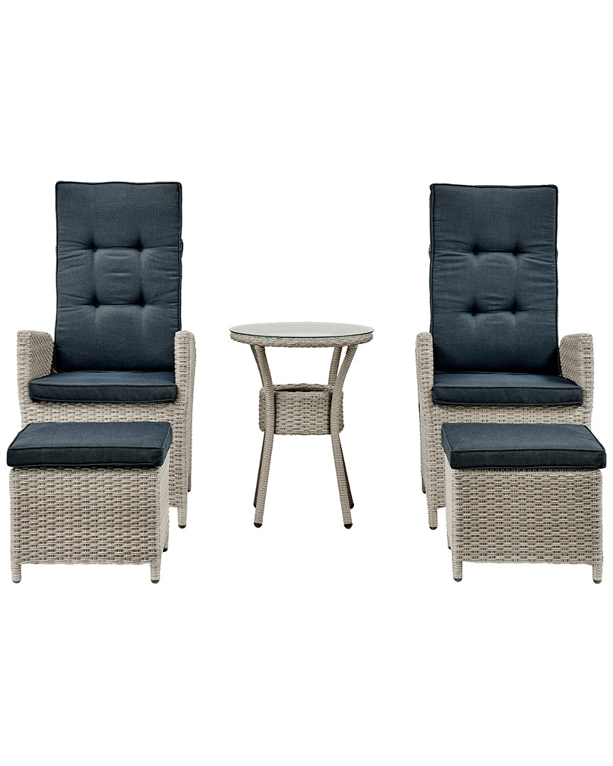 Alaterre Haven All-weather Wicker Set Of Two Outdoor Recliners With Ottomans And Round Glass Top Accent Table