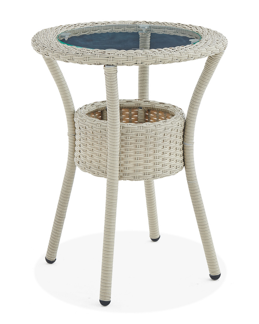Alaterre Haven All-weather Wicker Outdoor Round Glass-top Accent Table With Storage