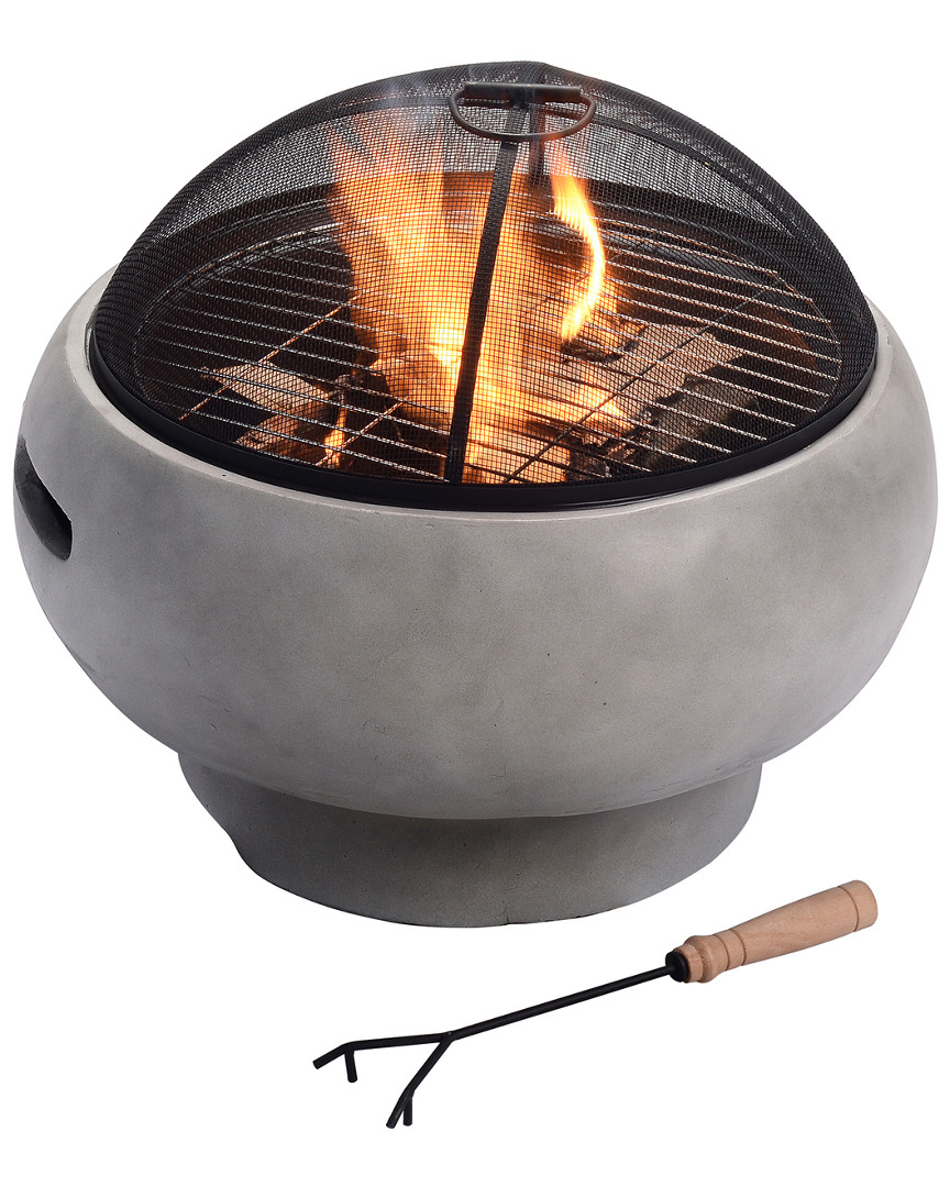 Peaktop Outdoor 21in Round Concrete Wood Burning Fire Pit In Grey