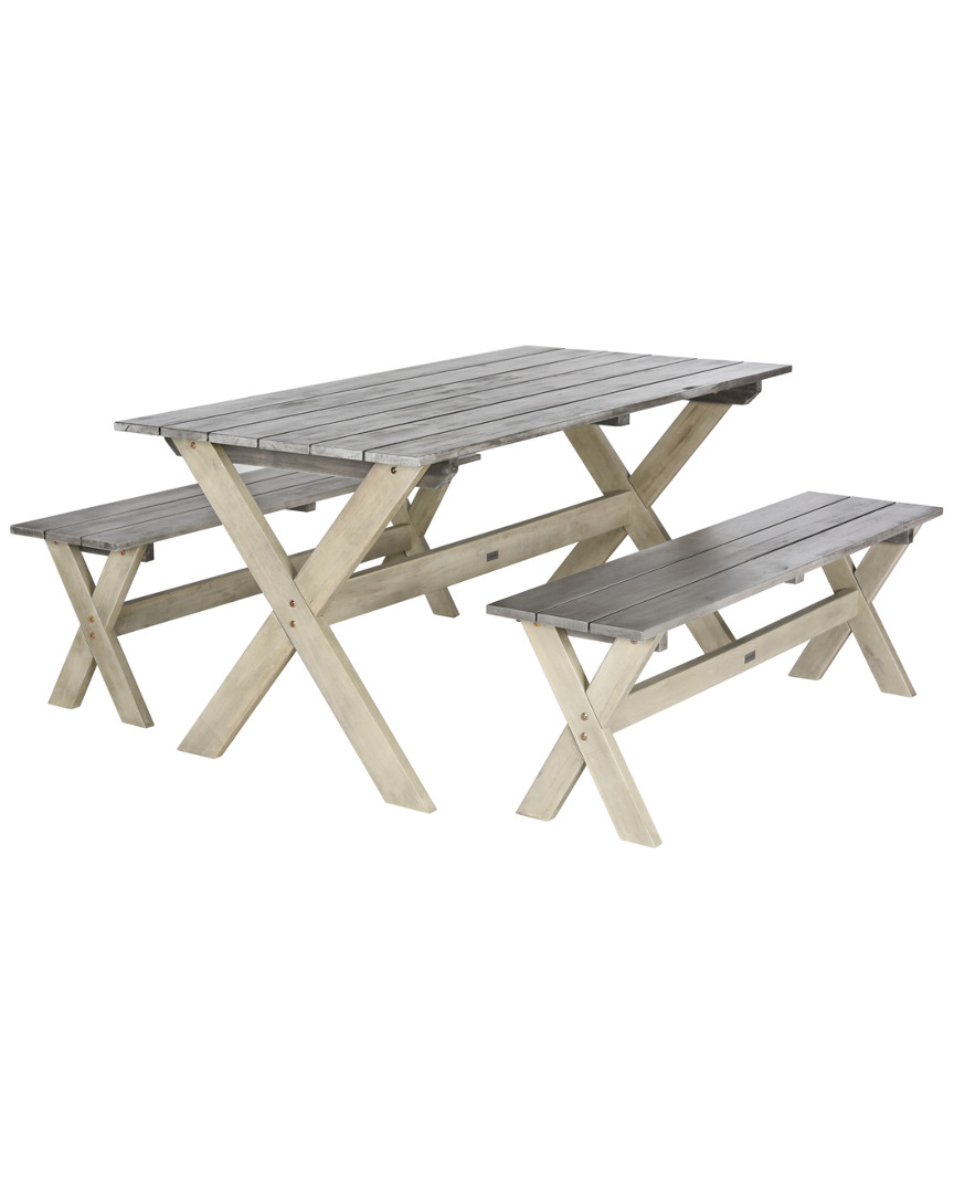 Safavieh Marina Outdoor 3pc Dining Set With 63in Table And 2 Backless Benches