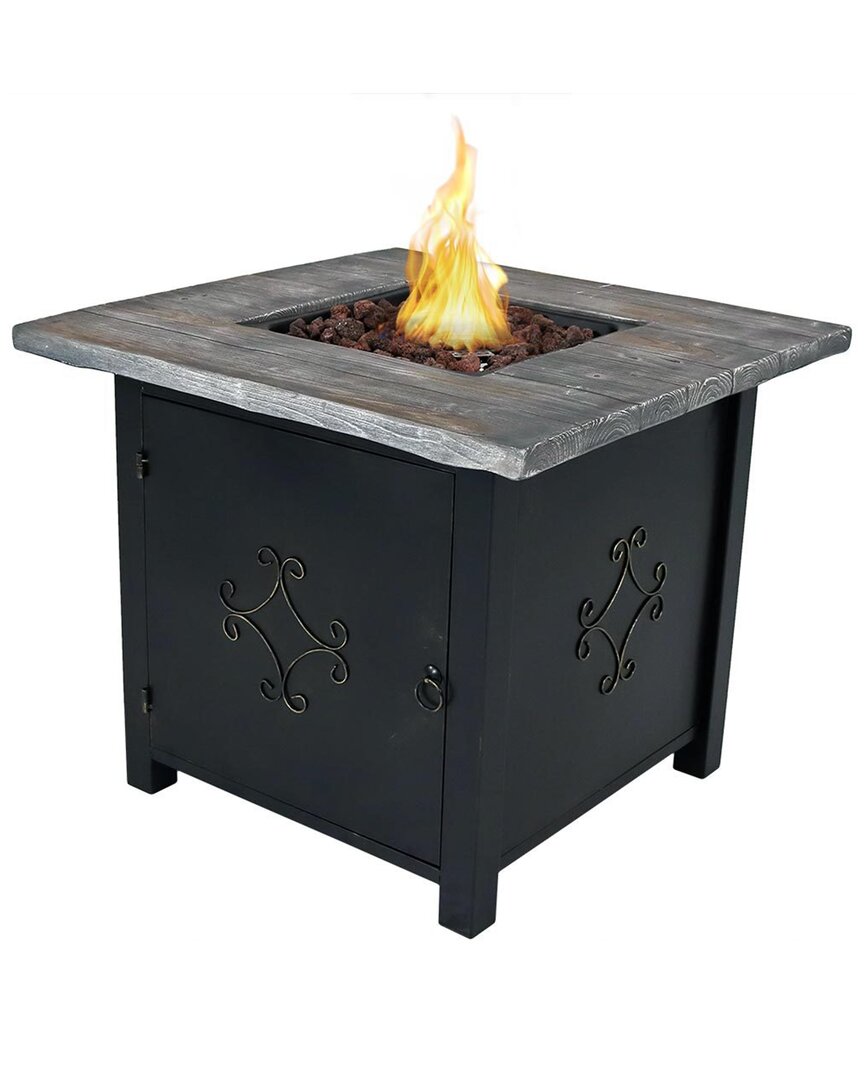 Sunnydaze Square Outdoor Propane Gas Fire Pit Table W/ Cover & Lava Rocks In Brown