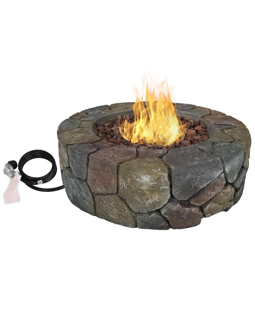 Sunnydaze Cast Stone Outdoor Propane Gas Fire Pit With Cover & Lava Rocks In Grey