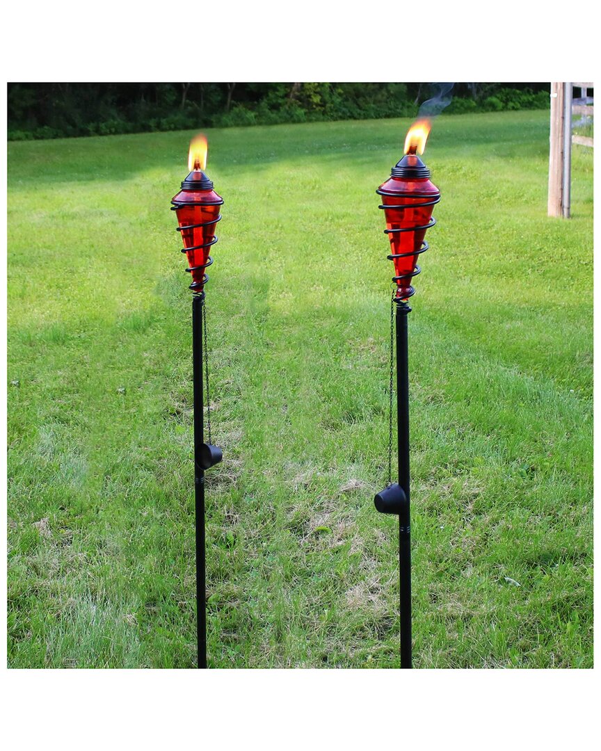 Shop Sunnydaze 2-in-1 Swirling Metal Glass Outdoor Lawn Torch Set In Red