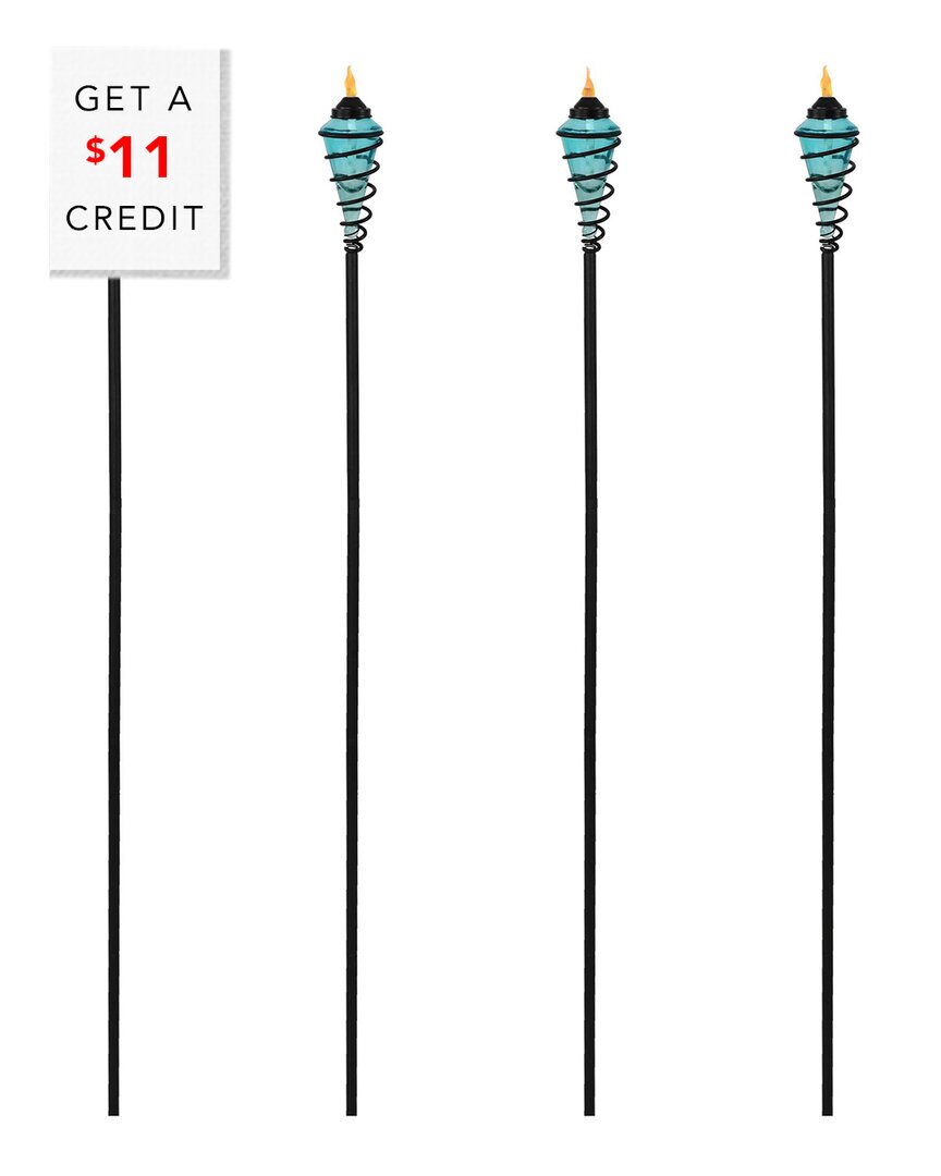 SUNNYDAZE SUNNYDAZE 2-IN-1 METAL SWIRL WITH BLUE GLASS OUTDOOR LAWN TORCH WITH $11 CREDIT 