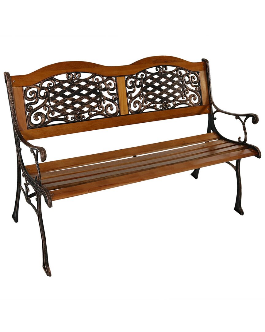Sunnydaze 2-person Ivy Crossweave Design Cast Iron And Wood Frame Outdoor Garden Bench In Black