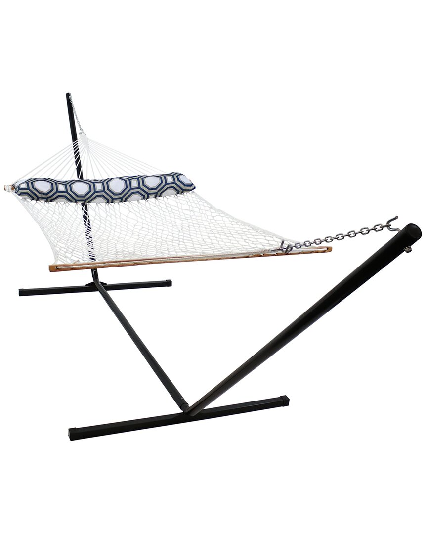 Shop Sunnydaze White 2-person Polyester Spreader Bar Rope Hammock With 15' Stand