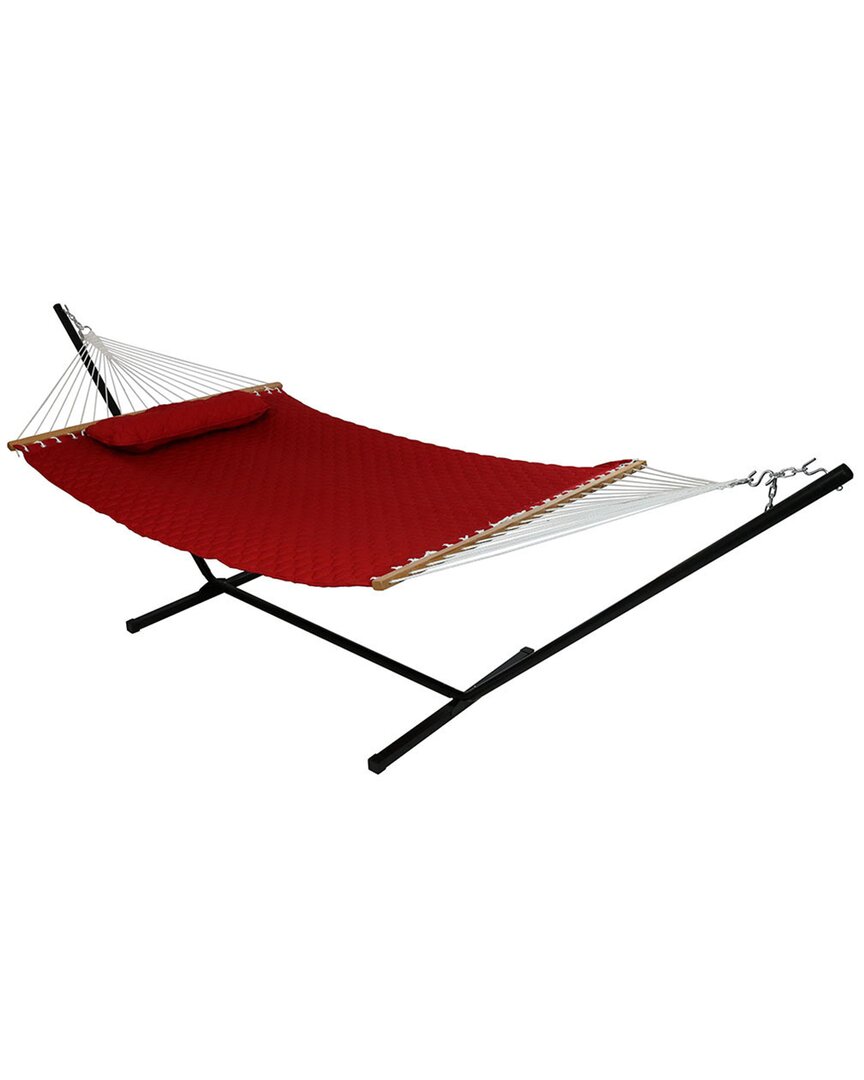 Sunnydaze 2-person Quilted Spreader Bar Hammock Bed With Detachable Pillow In Red