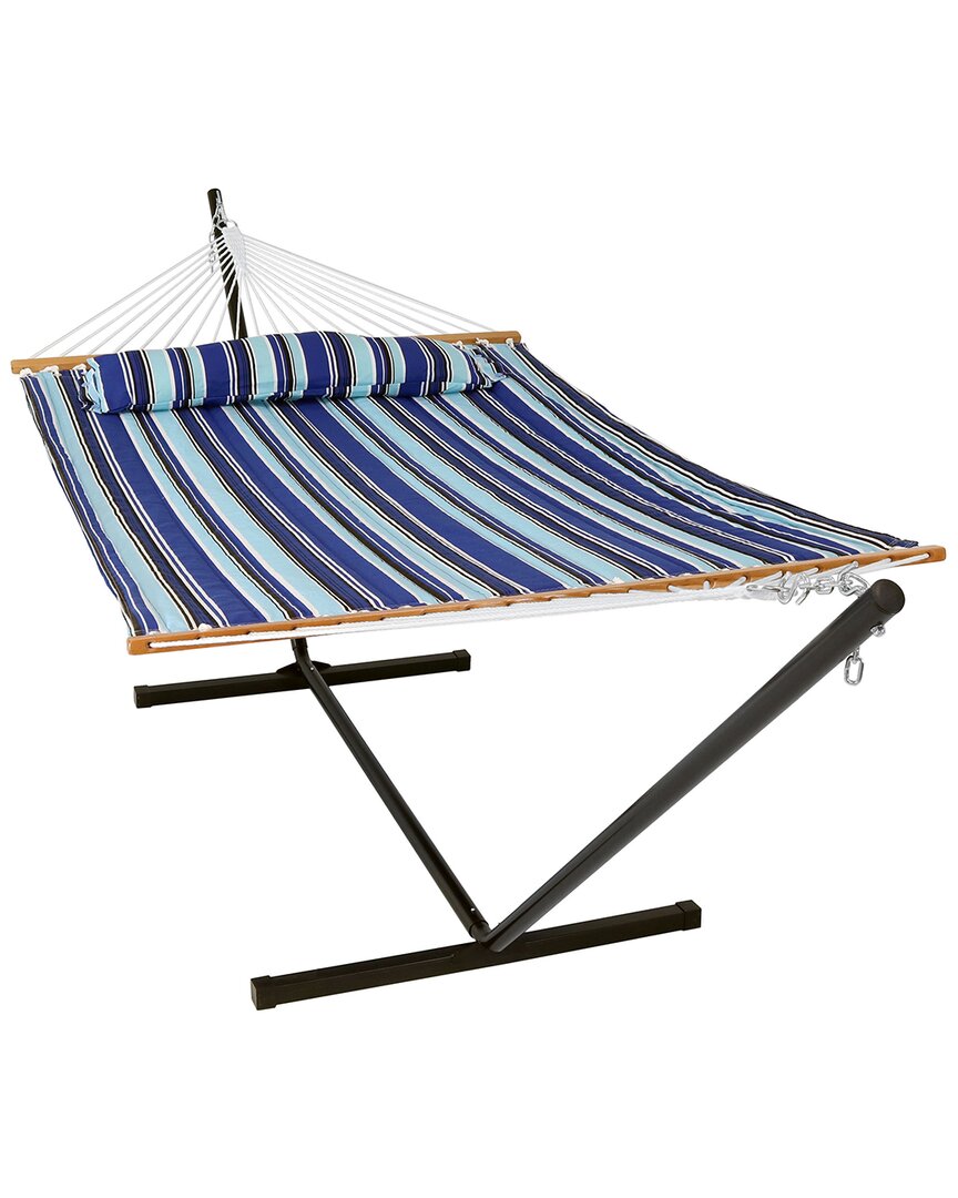 Sunnydaze 2-person Quilted Spreader Bar Hammock Bed And Pillow In Blue