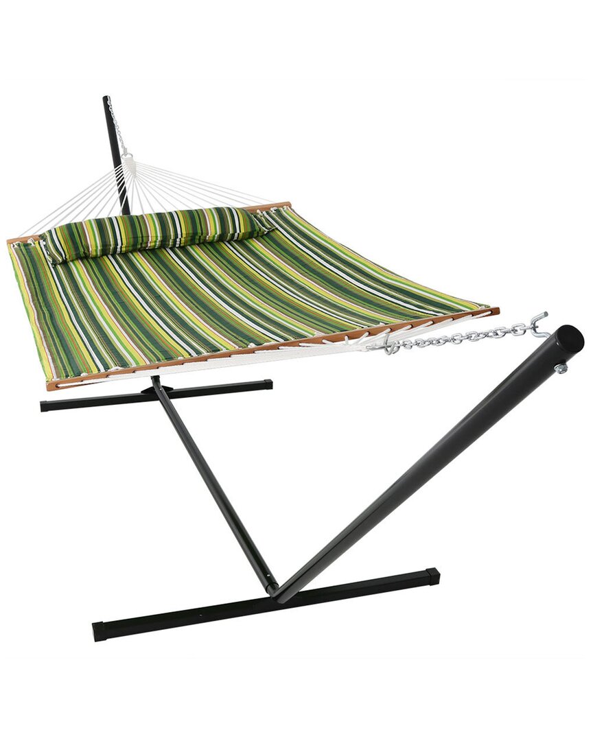 SUNNYDAZE SUNNYDAZE 2-PERSON QUILTED SPREADER BAR HAMMOCK BED W/ 15' STAND