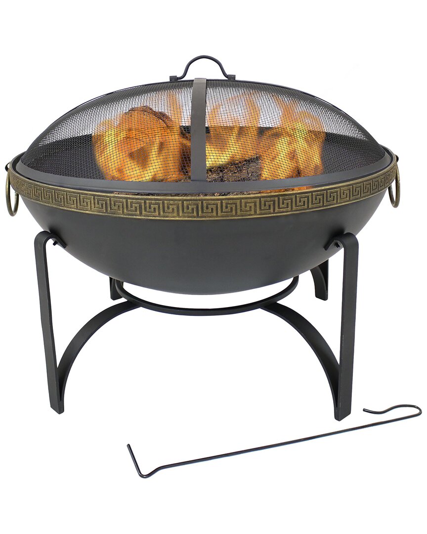 Sunnydaze 26in Fire Pit Steel Contemporary Design With Handles And Spark Screen In Black