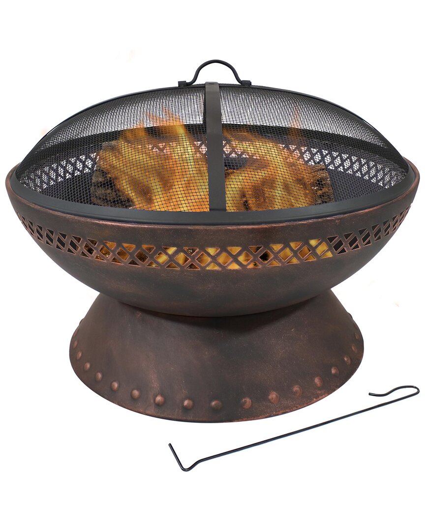 Sunnydaze 25in Fire Pit Steel With Copper Finish Chalice Design With Spark Screen In Black