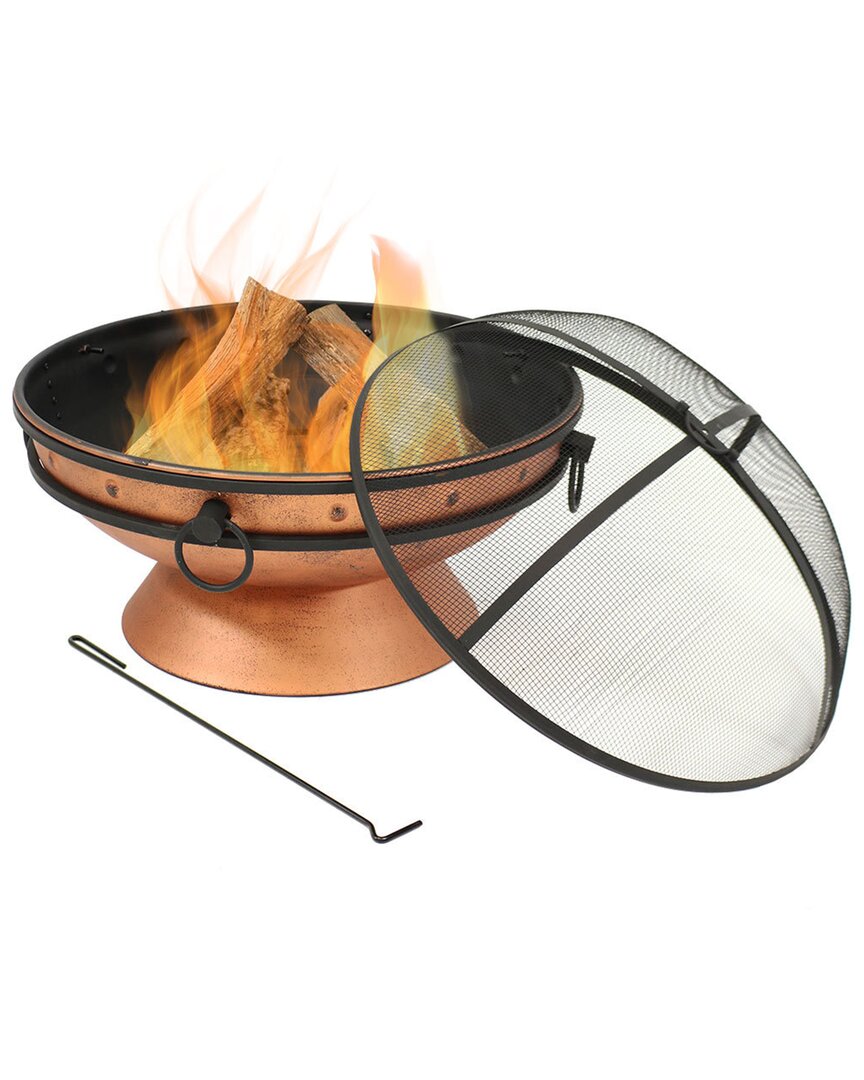 Sunnydaze 30in Fire Pit Steel With Copper Finish With Handles And Spark Screen