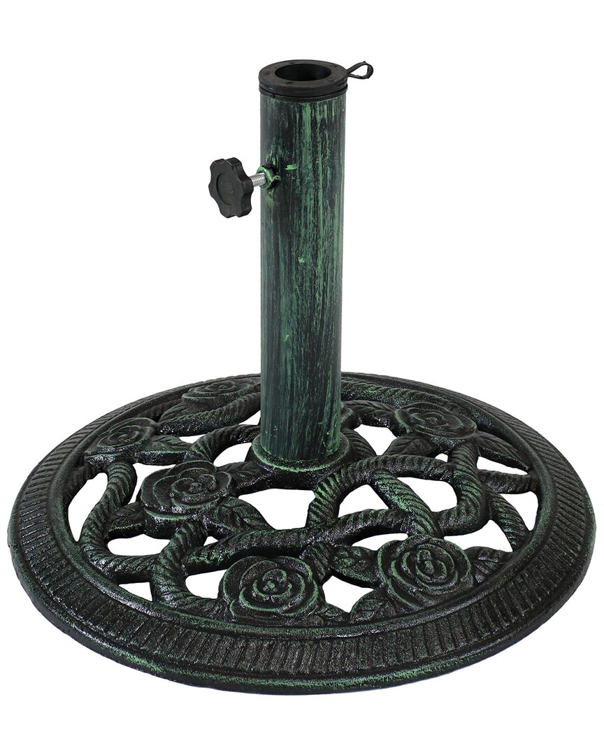 Sunnydaze Rose Blossom Cast Iron Patio Umbrella Base In Green