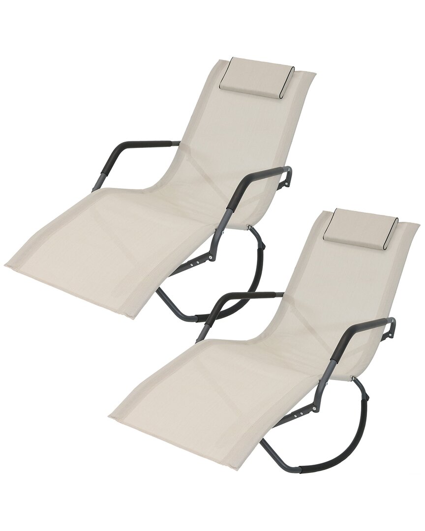 Sunnydaze Folding Roc Chaise Lounger With Headrest Pillow In Off-white