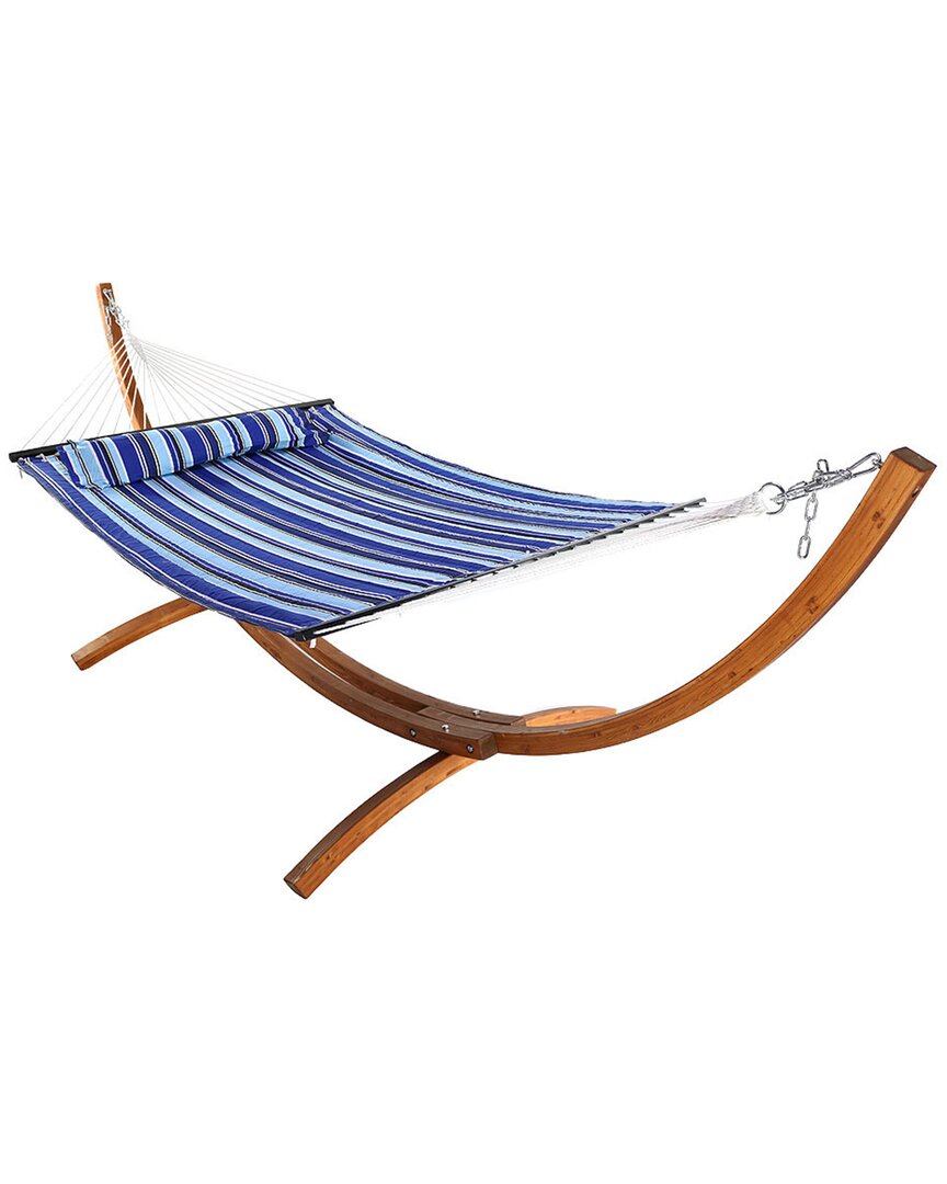 SUNNYDAZE QUILTED 2-PERSON DOUBLE HAMMOCK WITH 12' WOOD STAND