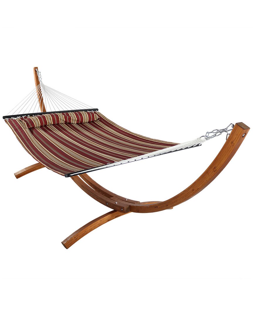 SUNNYDAZE SUNNYDAZE QUILTED 2-PERSON HAMMOCK WITH 12' CURVED WOOD STAND
