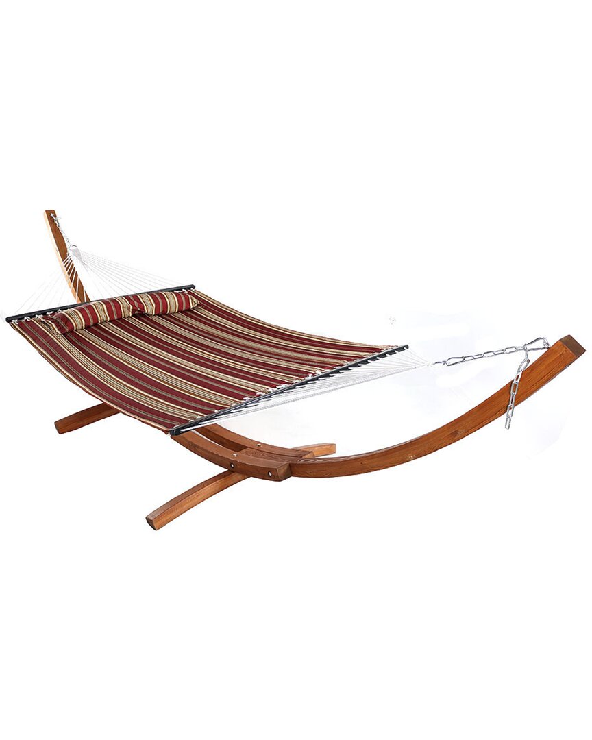 Sunnydaze Quilted 2-person Hammock With 12' Curved Wood Stand In Red