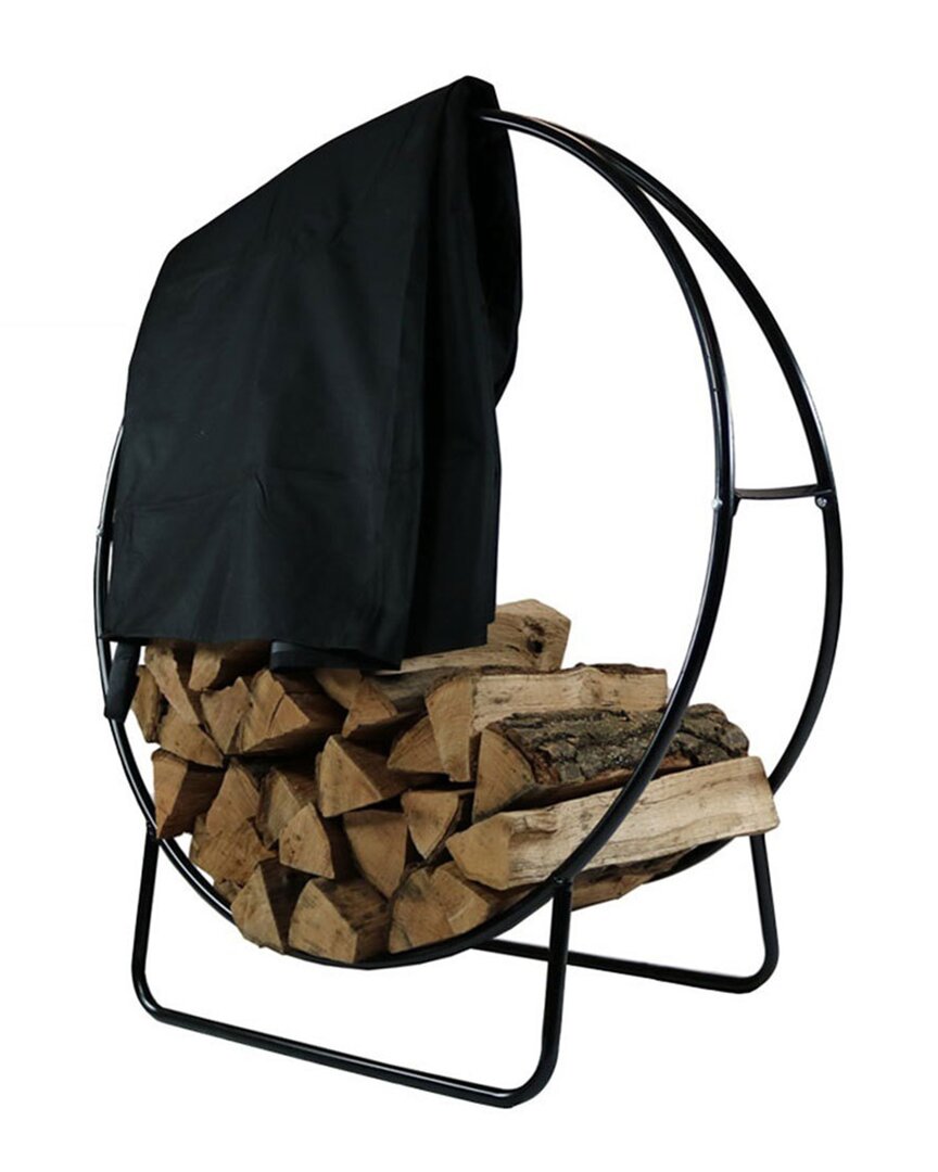 Sunnydaze 24in Tubular Steel Log Hoop And Cover Combo Fireplace Firewood Rack In Black