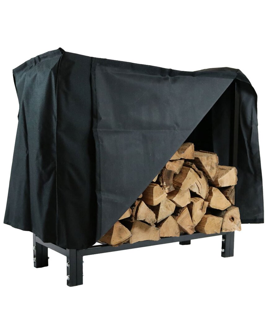 Sunnydaze Firewood Steel Log Rack Storage Holder With Black Pvc Cover