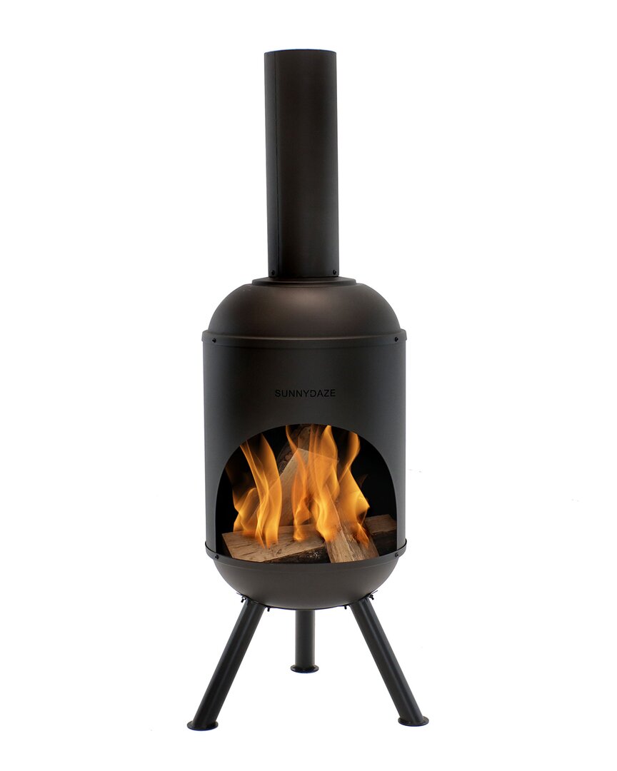 Sunnydaze 60in Chiminea Outdoor Wood-burning Fire Pit Black Steel With Fire Poker