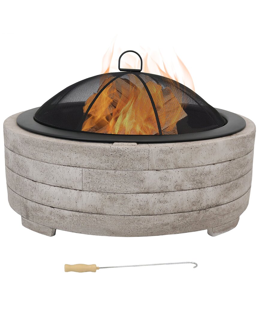 Sunnydaze 35in Wood-burning Fire Pit Faux Stone Design With Steel Spark Screen In Grey