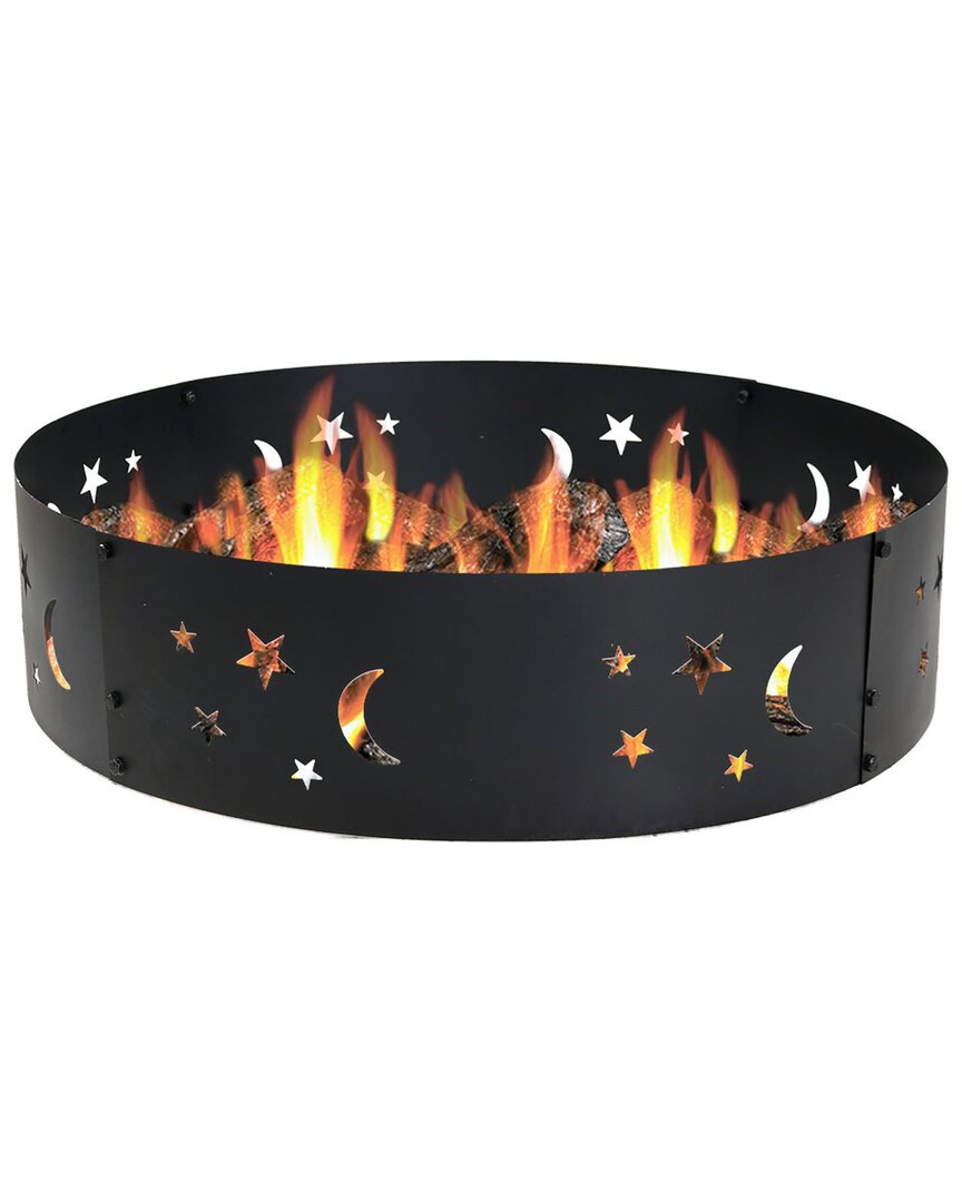 Sunnydaze 36in Wood-burning Fire Ring Black Steel With Die-cut Stars And Moons