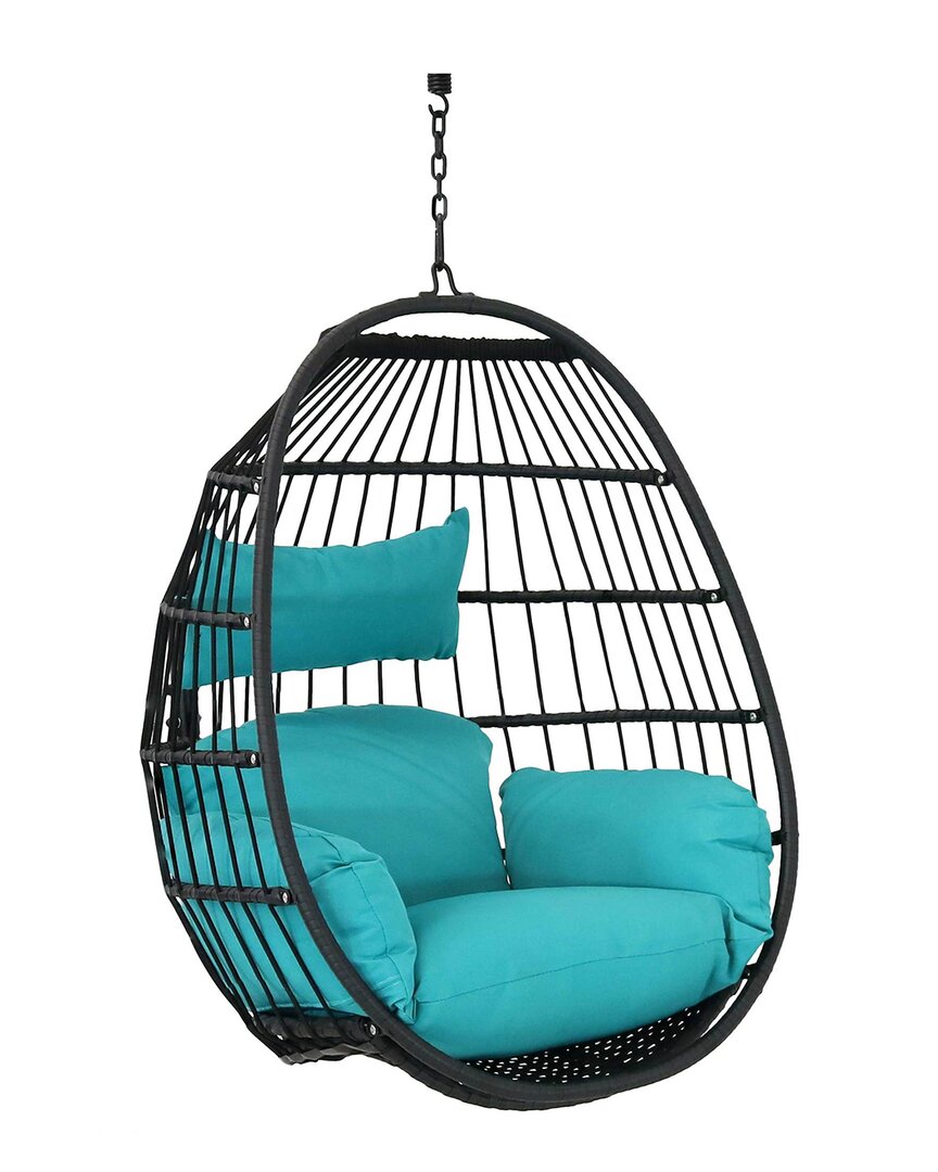 Sunnydaze Dalia Hanging Egg Chair With Seat Cushions In Blue