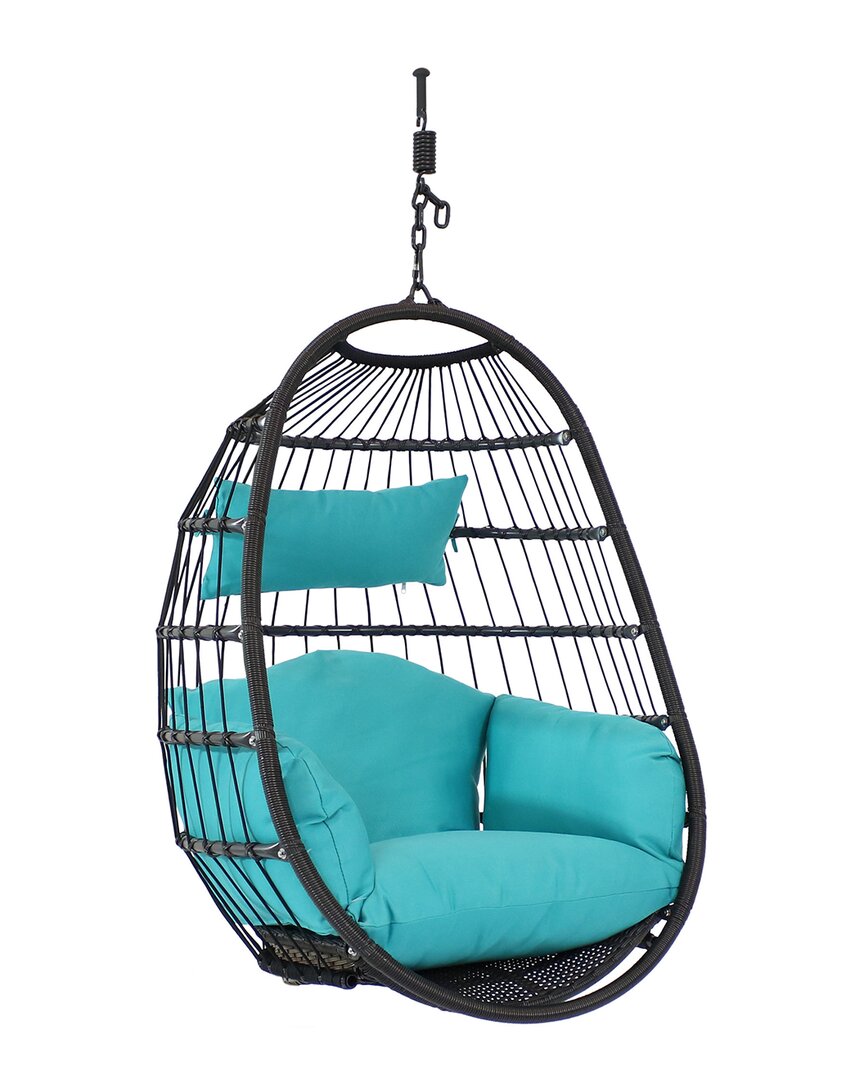 Shop Sunnydaze Penelope Hanging Egg Chair With Seat Cushions In Blue