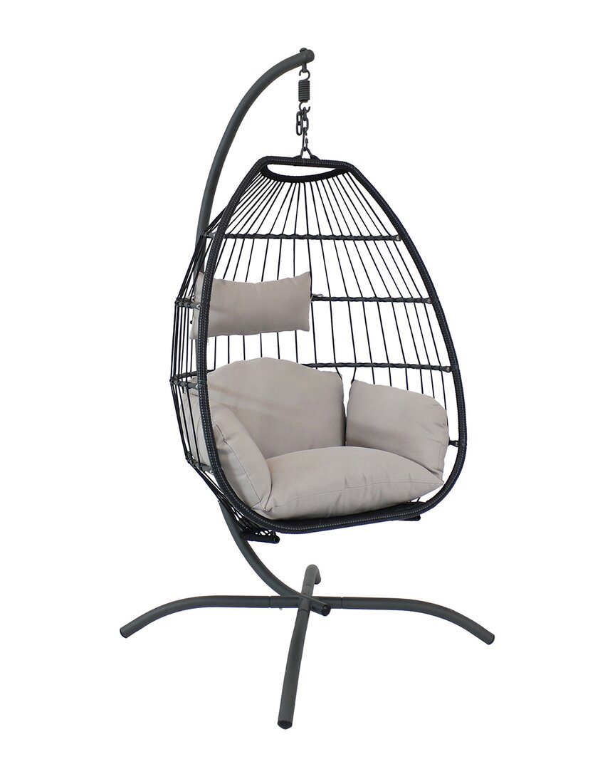 Sunnydaze Oliver Hanging Egg Chair W/ Stand In Black