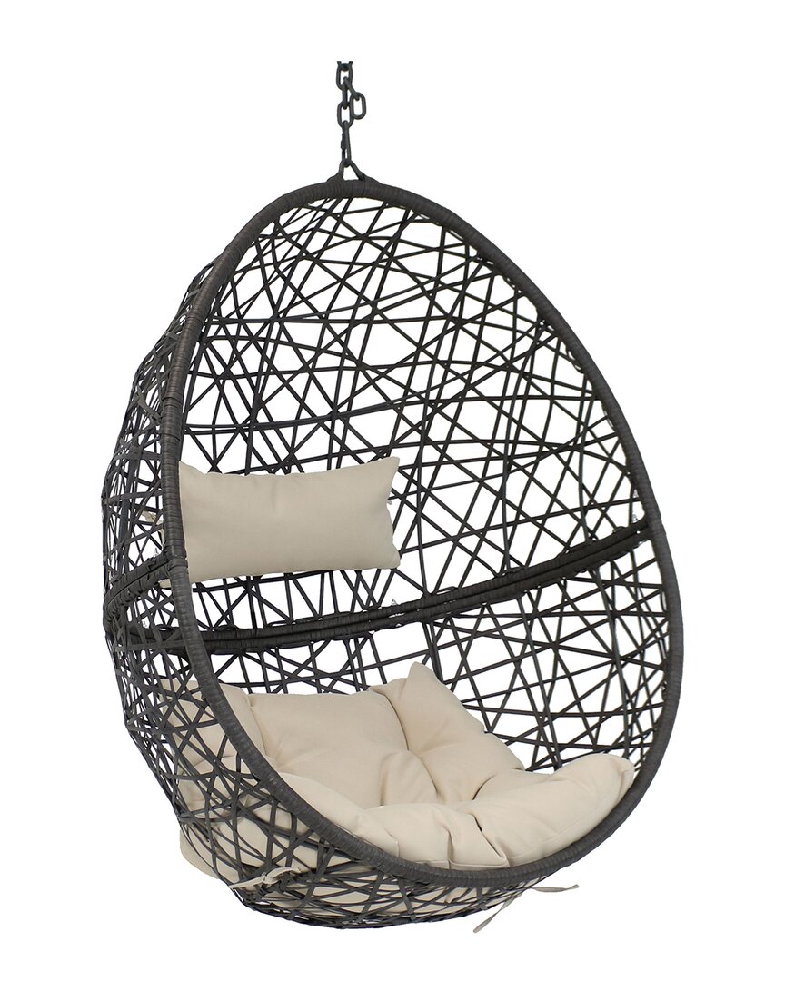 Sunnydaze Caroline Hanging Basket Egg Chair Swing- Resin Wicker In Cream