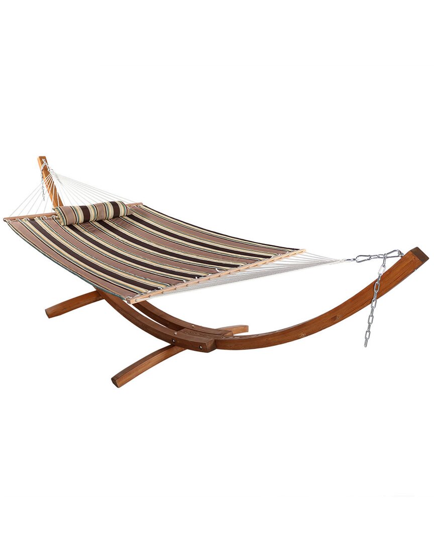 Sunnydaze Quilted Hammock W/ 13' Curved Wood Stand-sandy Beach- 400-lb. Capacity In Brown