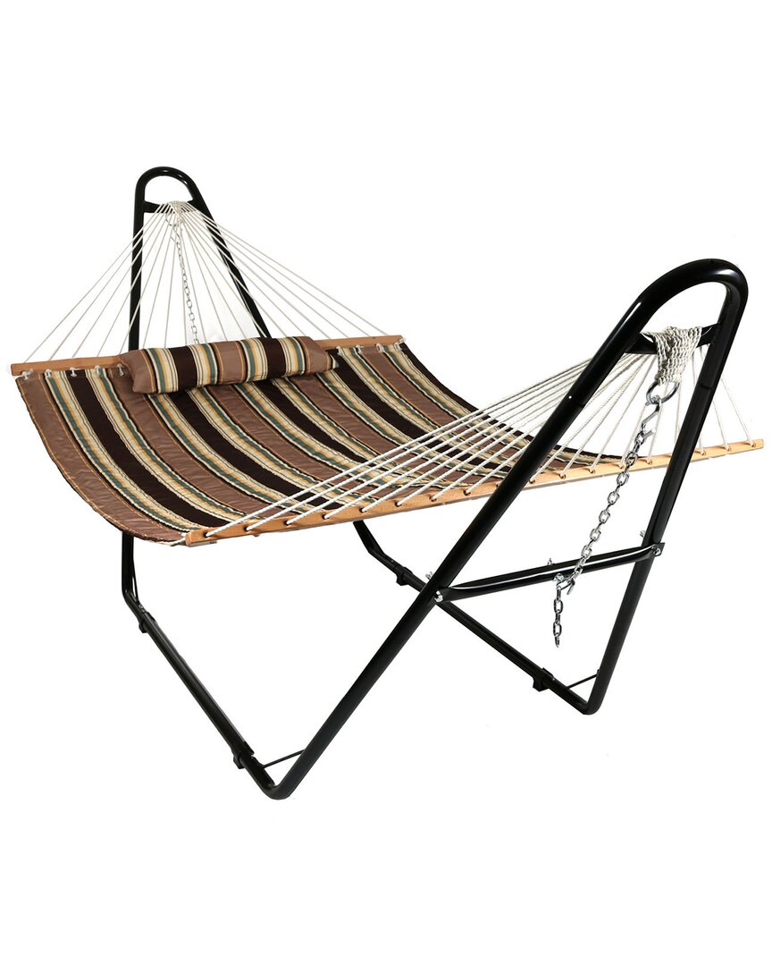 Shop Sunnydaze Quilted Hammock W/ Universal Steel Stand -sandy Beach-450-lb. Capacity In Brown