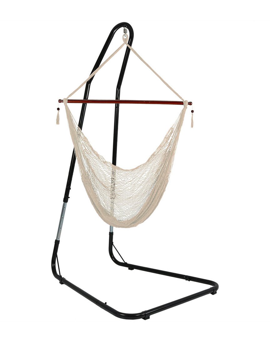 Sunnydaze Cabo Extra-large Hanging Rope Hammock Chair W/ Adjustable Stand -cream