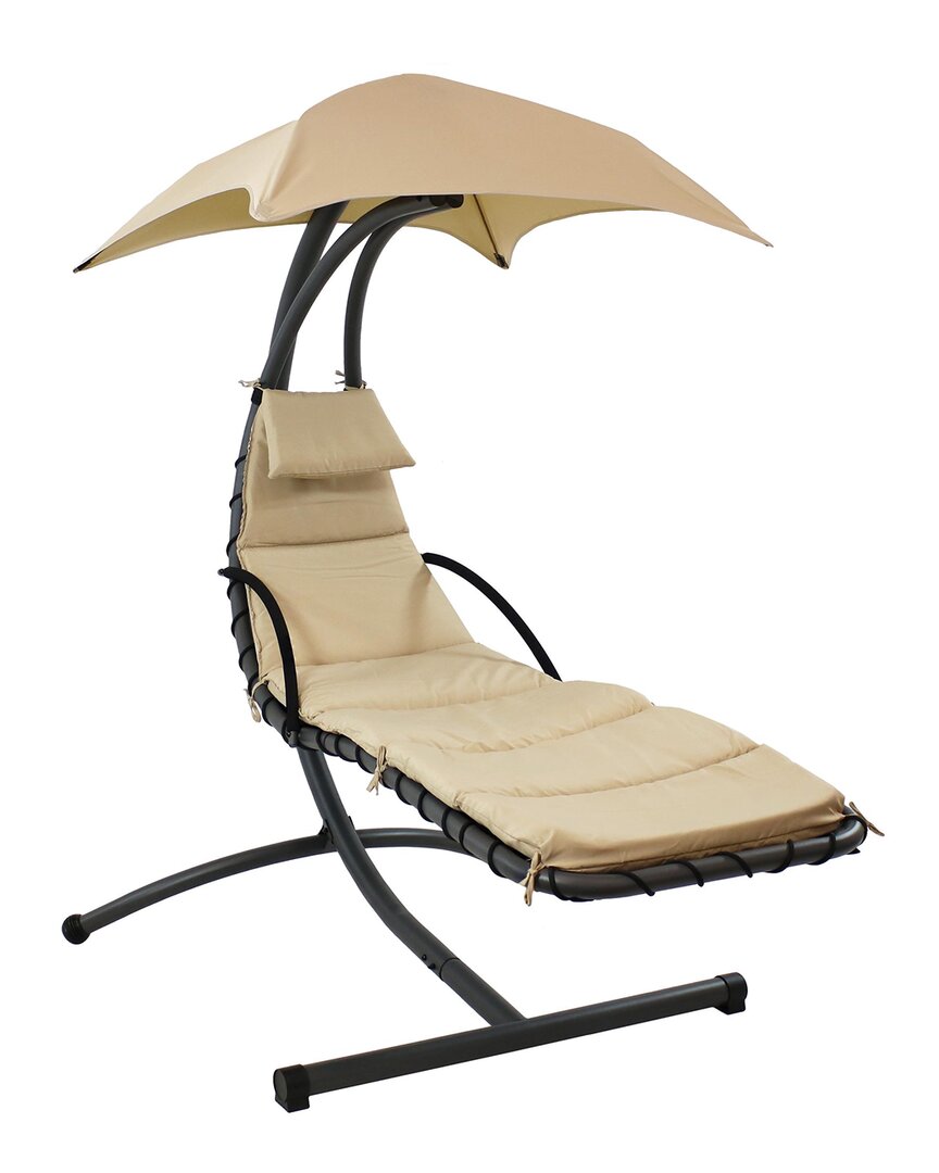 Sunnydaze Hanging Floating Patio Chaise Lounger Chair With Canopy In Off-white