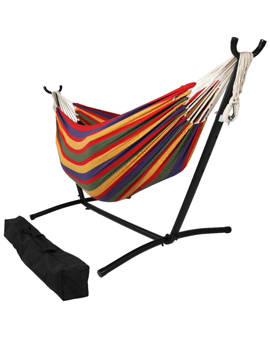 Sunnydaze Brazilian Double Hammock With Stand And Carrying Pouch