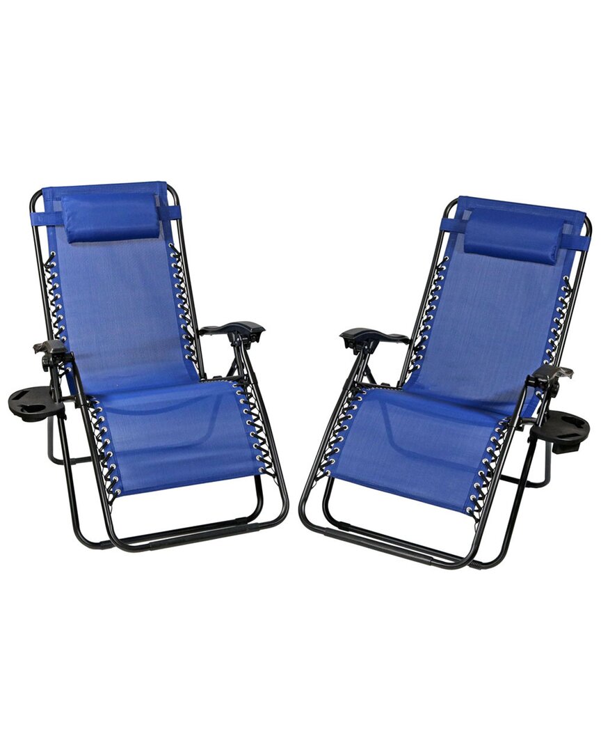 Sunnydaze Oversized Zero Gravity Chairs And Cup Holders In Blue